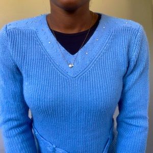 Blue sequin neckline sweater